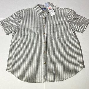 Erika & Co. linen cotton blend short sleeved striped tee button down medium NEW!